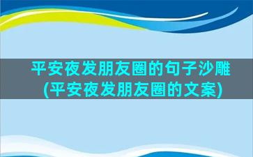 平安夜发朋友圈的句子沙雕(平安夜发朋友圈的文案)